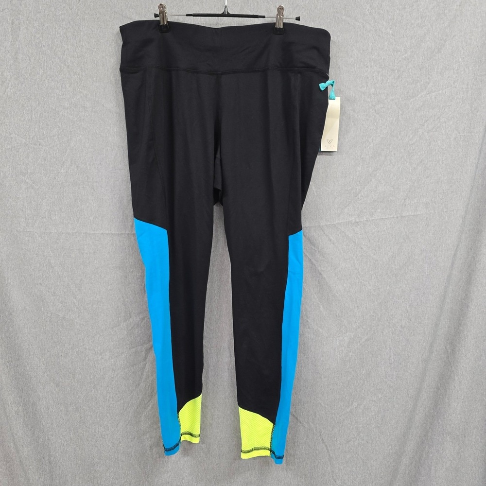 Livi‎ Active TruDry Wicking Leggings Black Blue Neon Yellow Mesh Plus Size 18/20